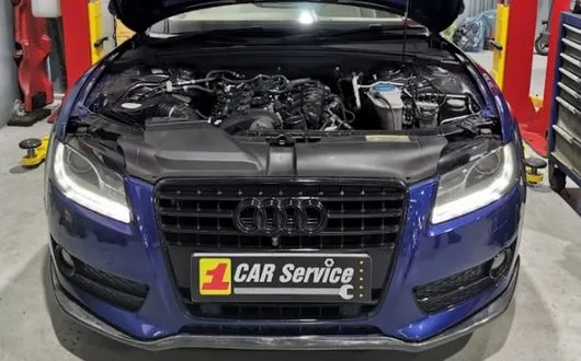 An Audi engine bay opened up for intake carbon cleaning at our Singapore workshop
