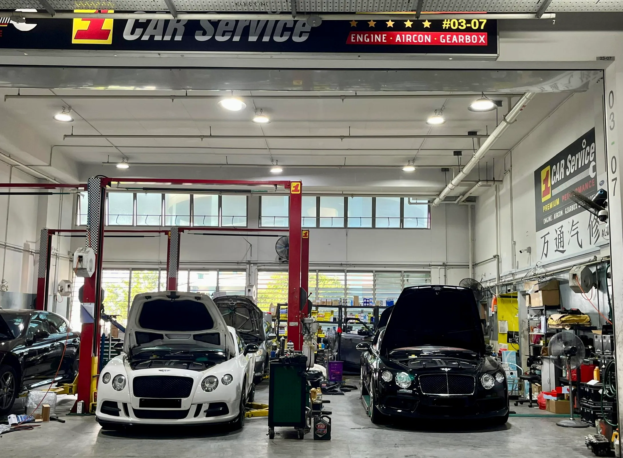 Two Bentleys in for specialist servicing and repair at our Sin Ming workshop in Singapore