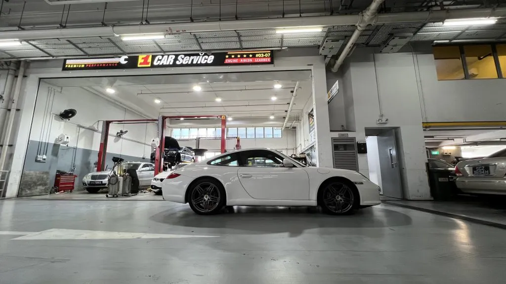 Inside our independent car workshop at Sin Ming AutoCity in Singapore