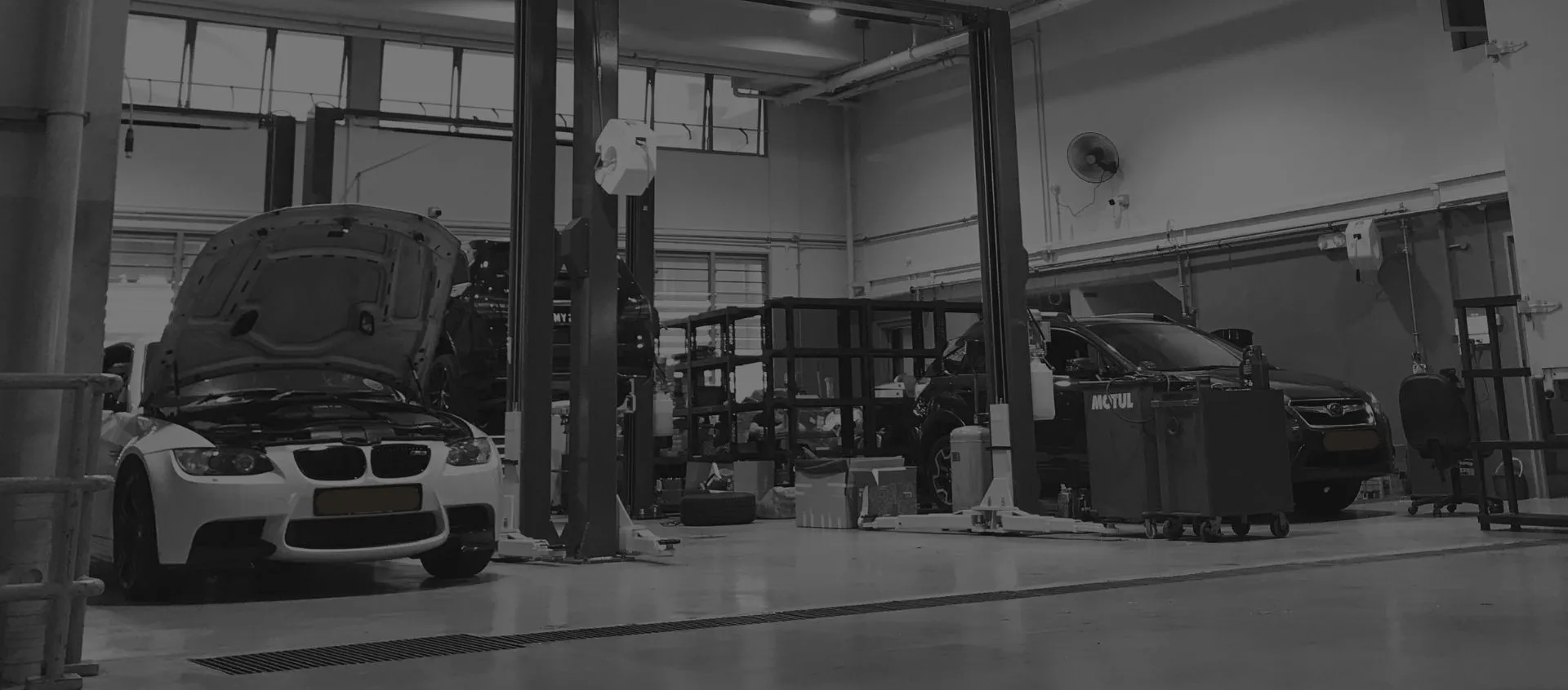 Cars on the lifts for servicing and maintenance at our Sin Ming AutoCity workshop in Singapore