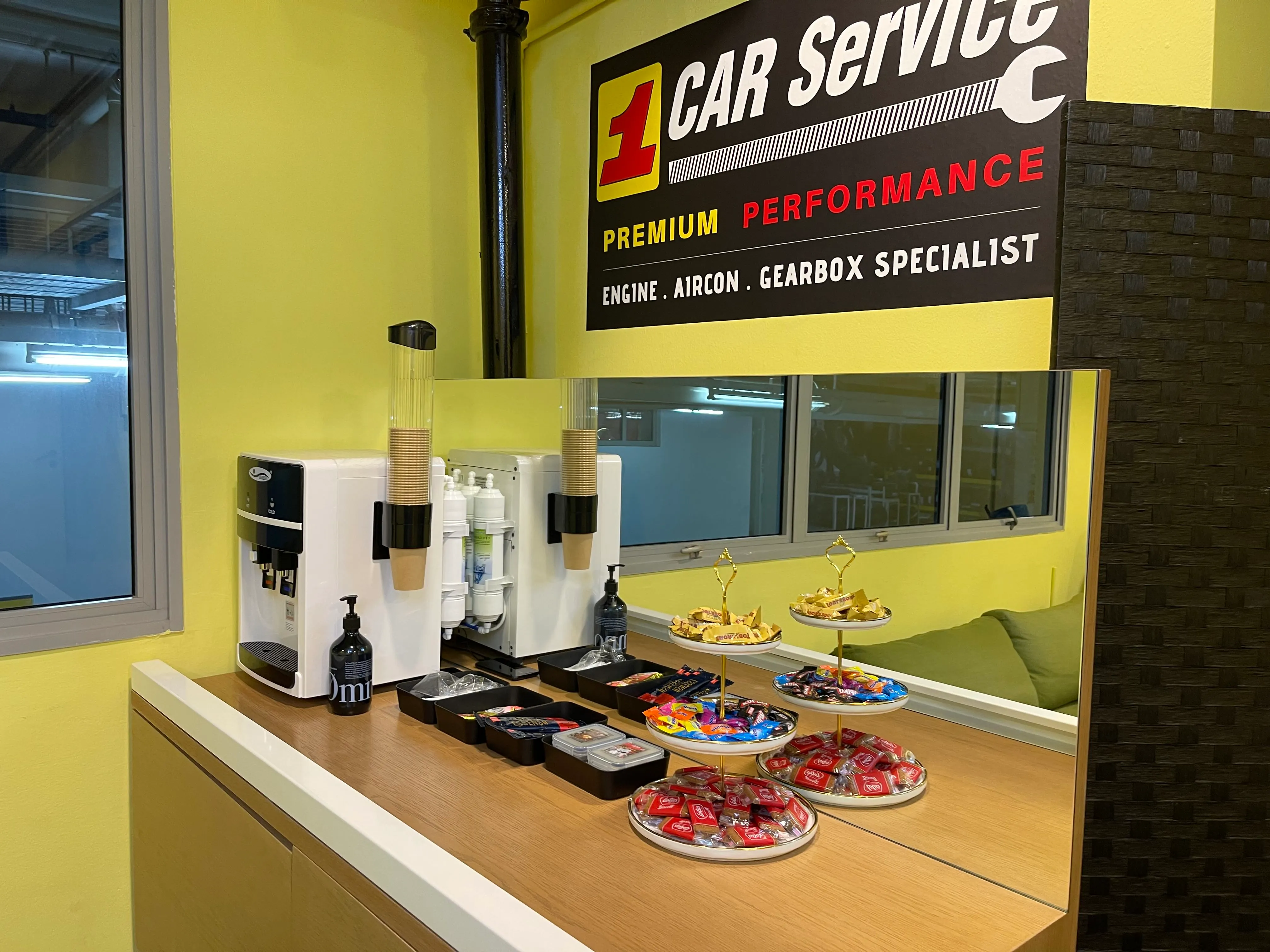 The customer lounge at our car servicing workshop in Singapore