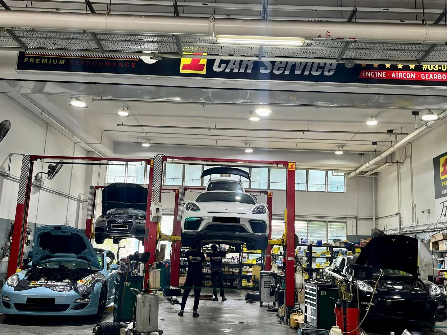 Continental cars on the lifts inside our 1 Car Service workshop in Sin Ming, Singapore