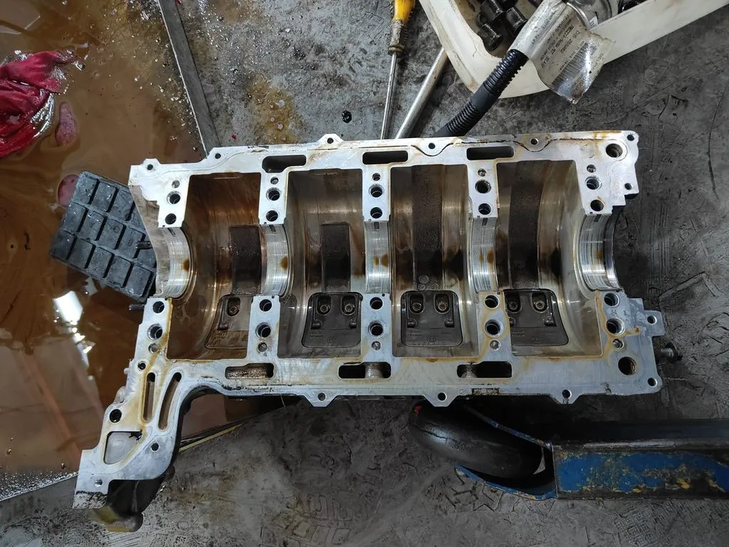 Ferrari 488 GTB engine block dismantled for inspection during an overhaul
