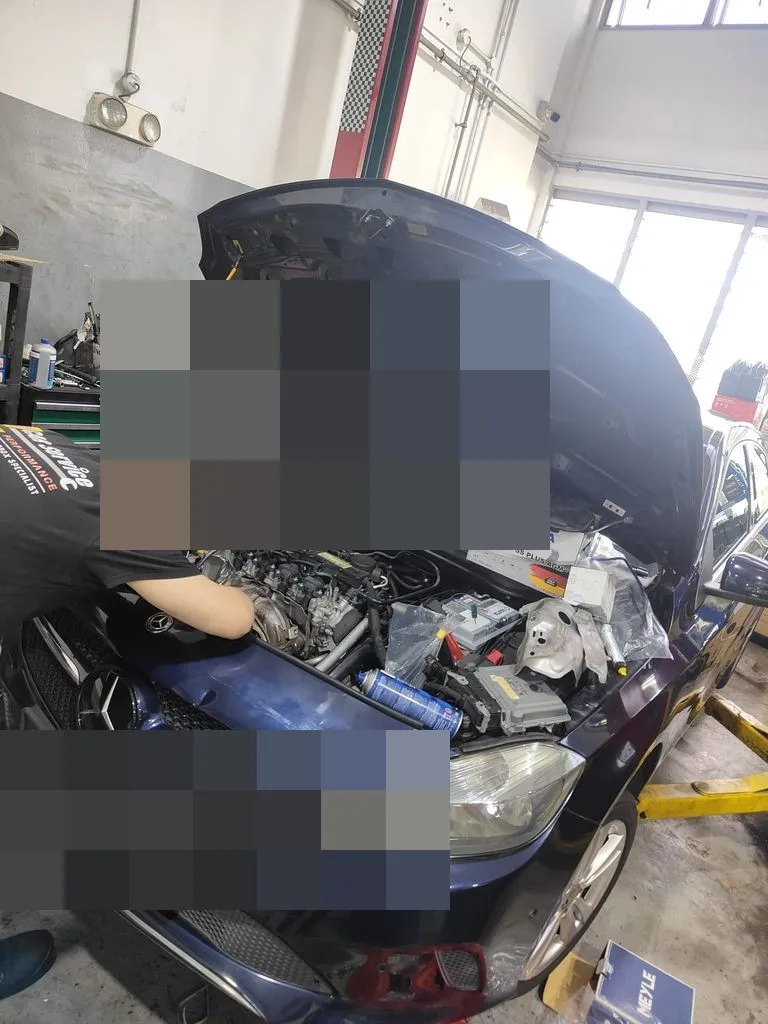 Mercedes-Benz A180 at 1 Car Service Workshop after waterpump and belt replacement, car wash before collection