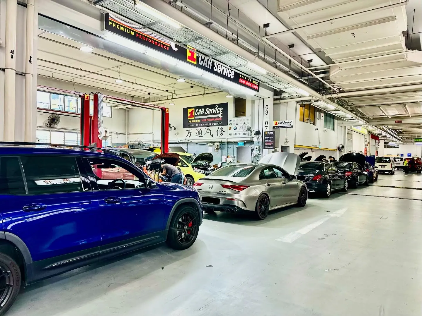 Mercedes and other continental cars in our Sin Ming workshop, Singapore