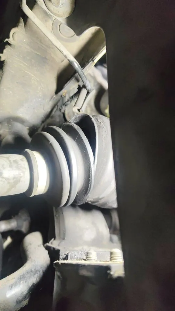 Cracked front CV boot found on a Mercedes-Benz CLA during a leak inspection at our Singapore workshop