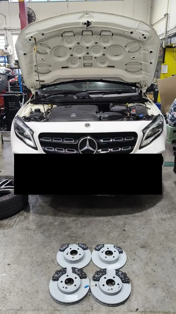 Mercedes GLA in our Singapore workshop during a full brake overhaul