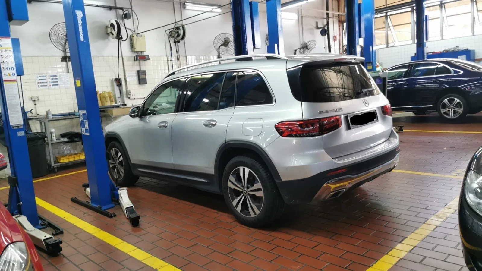 Silver Mercedes-Benz GLB 180 in our Sin Ming workshop in Singapore after the wrong-fuel repair