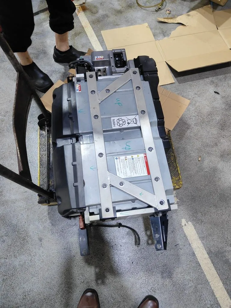 Reconditioned high-voltage hybrid battery removed from a Porsche Cayenne during replacement in Singapore