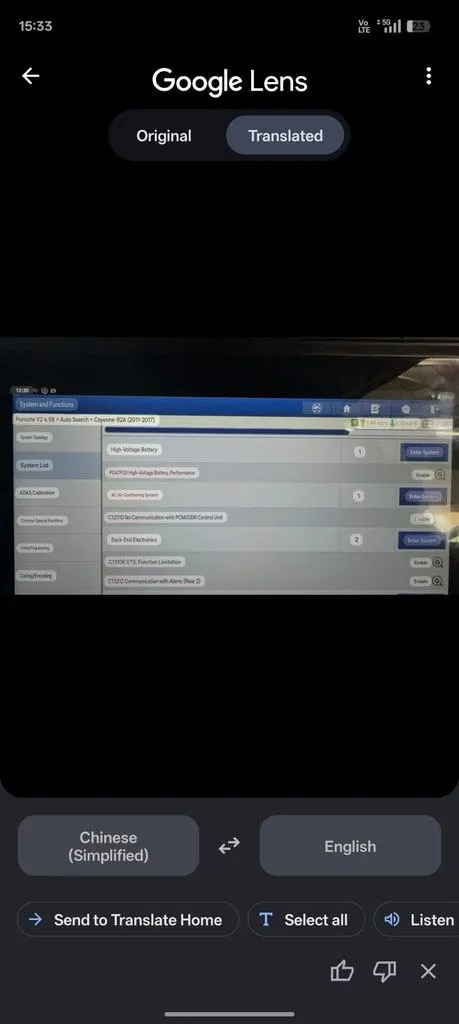 Diagnostic scan of a Porsche Cayenne hybrid showing high-voltage battery fault codes during diagnosis in Singapore