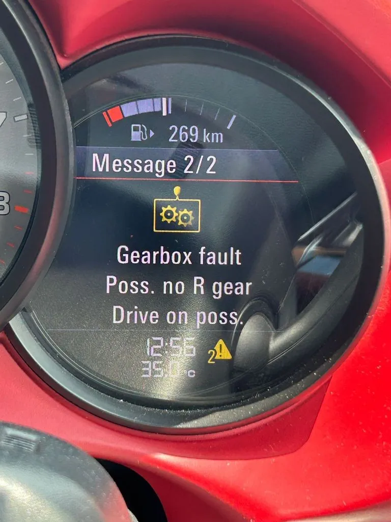 Porsche PDK gearbox fault warning message on the instrument cluster at our Singapore workshop