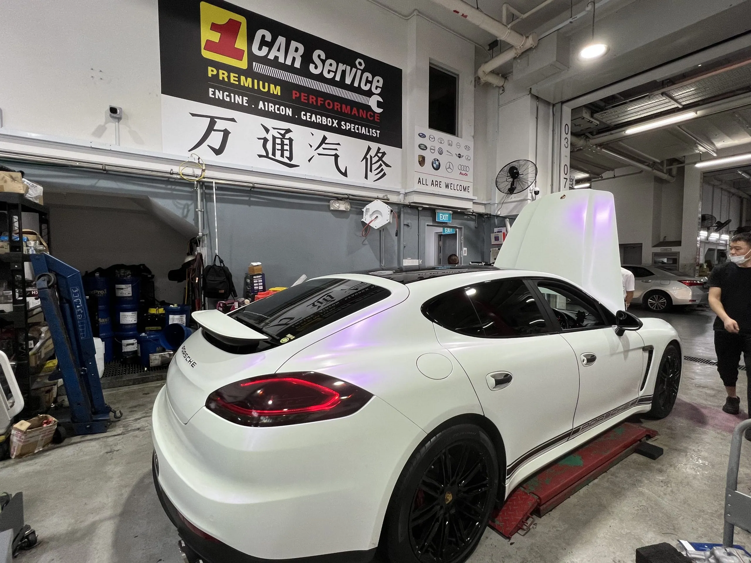 Porsche Panamera in for repair at our Sin Ming workshop in Singapore