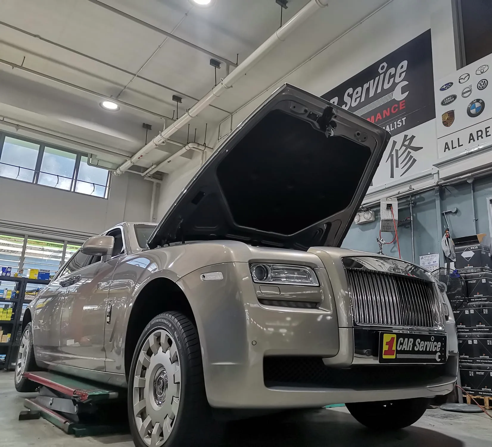 Rolls-Royce in for diagnosis and maintenance at our Singapore workshop