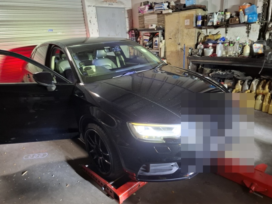 Audi A3 undergoing wheel alignment at our Singapore workshop.
