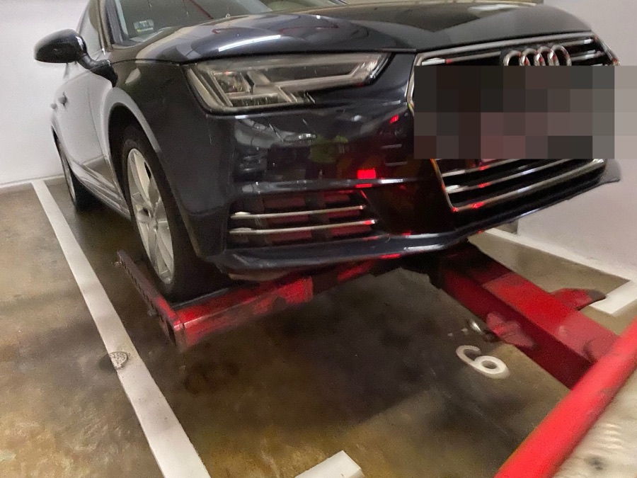 Audi A4 on the alignment lift at our Singapore workshop