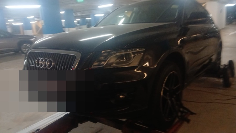 Audi Q3 being transported to our Singapore workshop