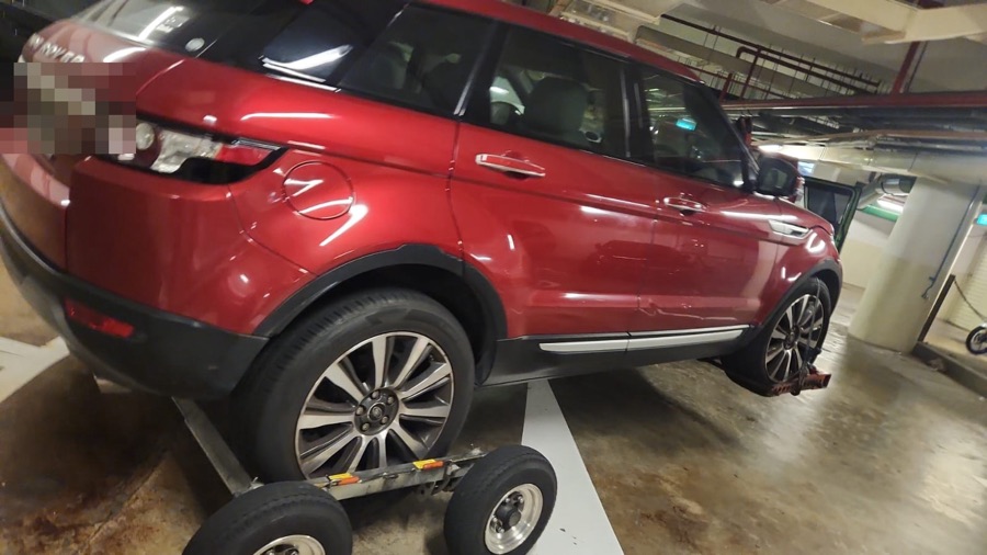 Range Rover Evoque towed in for repair at our Singapore workshop