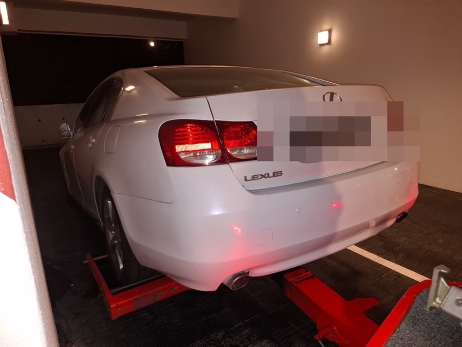 White Lexus GS sedan at our Singapore workshop