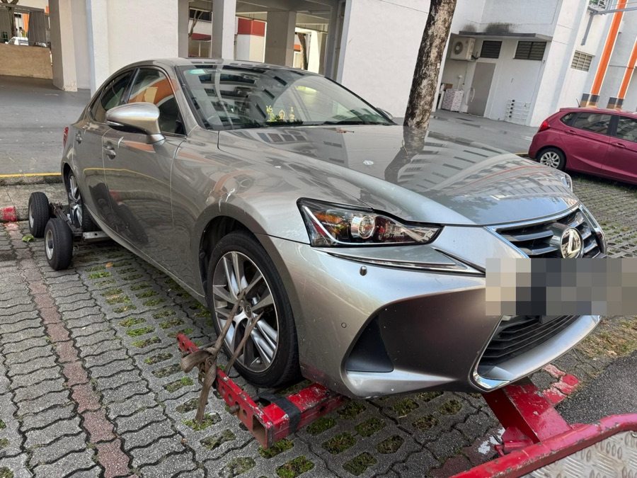Lexus IS towed in for servicing at our Singapore workshop