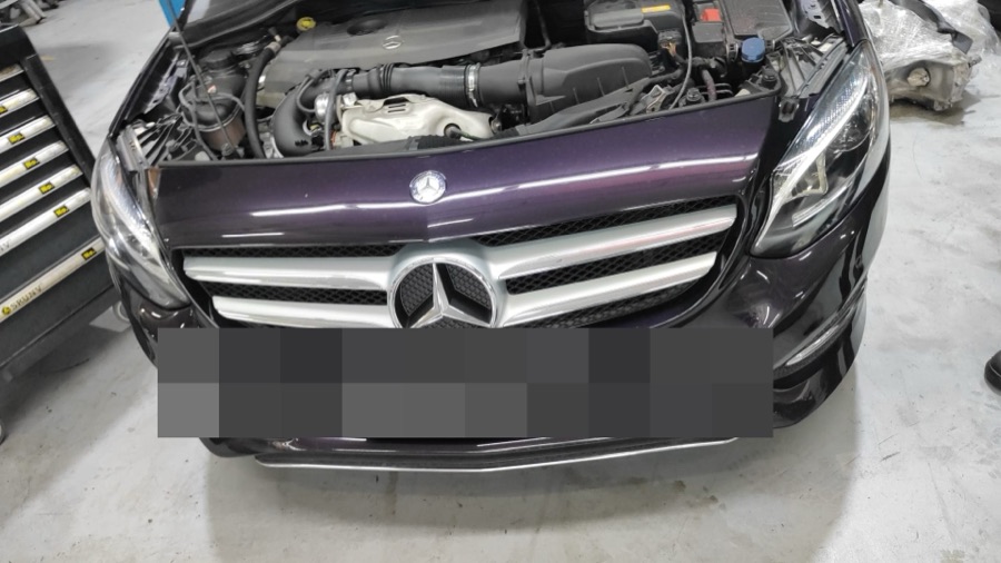 Mercedes-Benz B-Class undergoing engine bay inspection at our Singapore workshop