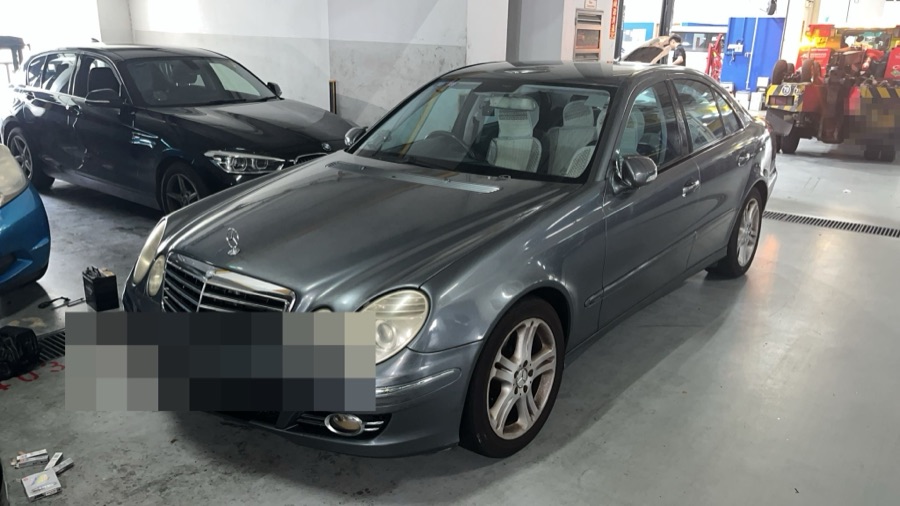 Mercedes-Benz E-Class in for repair at our Singapore workshop.