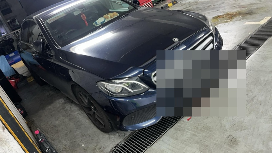Mercedes-Benz E-Class at our Singapore workshop for servicing.
