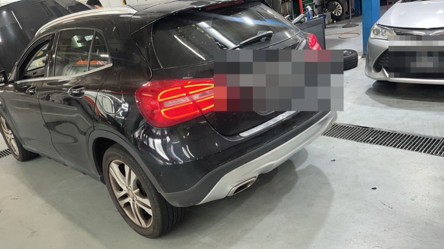 Mercedes-Benz GLA rear view inside our Singapore workshop