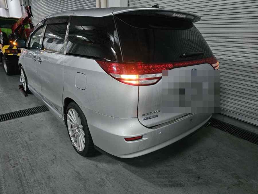 Toyota Estima rear view at our Singapore workshop.