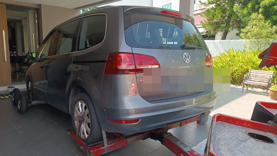 Volkswagen Sharan towed in for servicing at our Singapore workshop