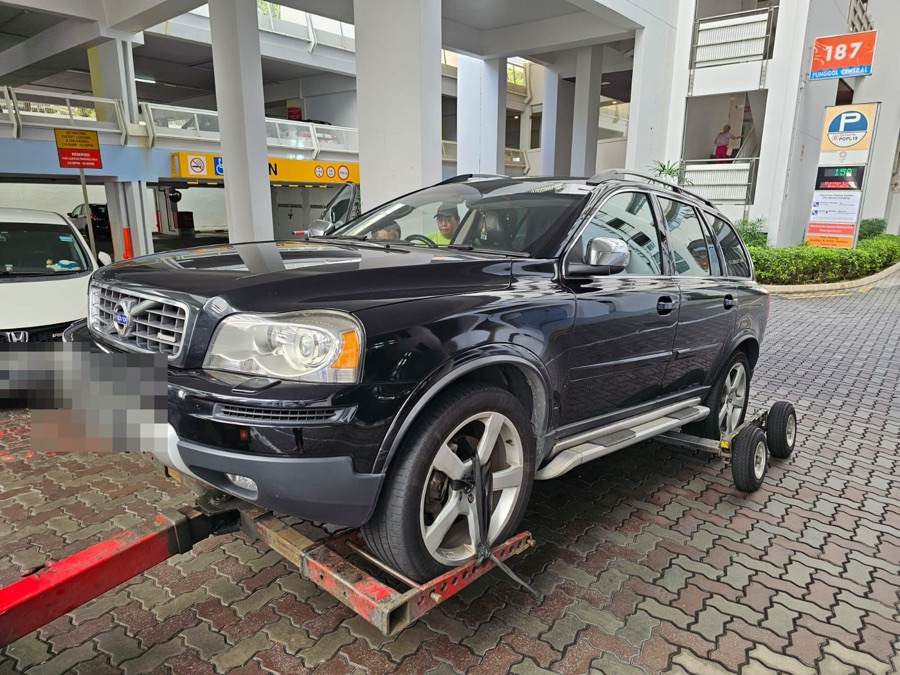 Volvo XC90 towed in for servicing at our Singapore workshop