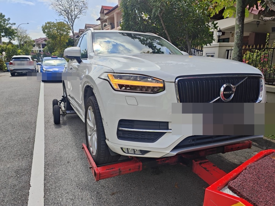 Volvo XC90 towed in for servicing at our Singapore workshop