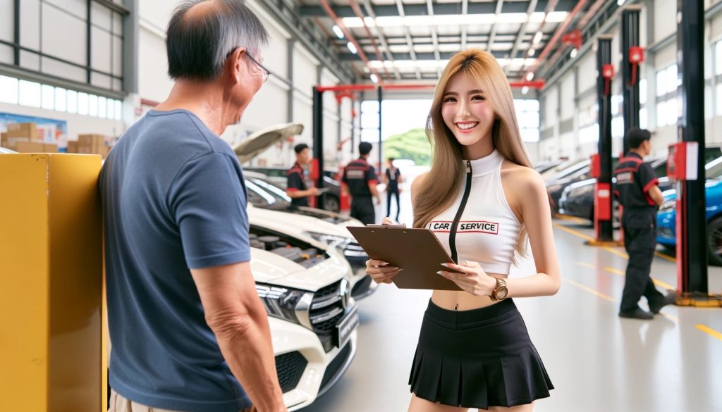 Service advisor assisting a customer in a Mercedes workshop